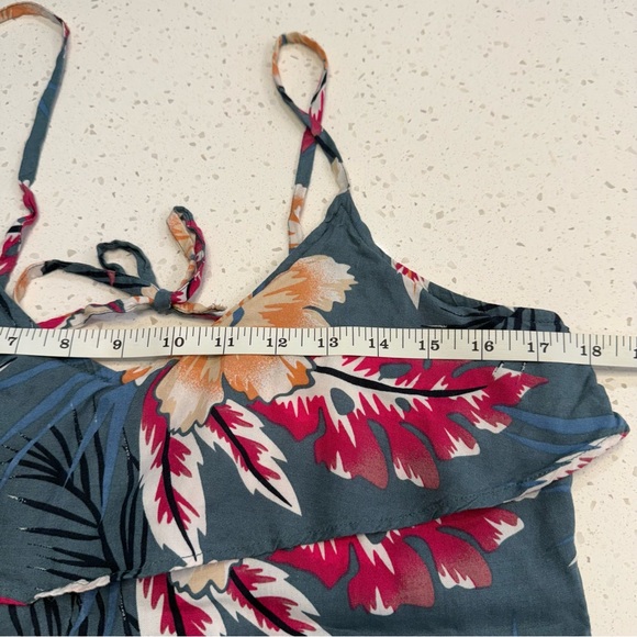 Roxy Floral Wide Leg Jumpsuit Green Peach Womens Small - Picture 9 of 13